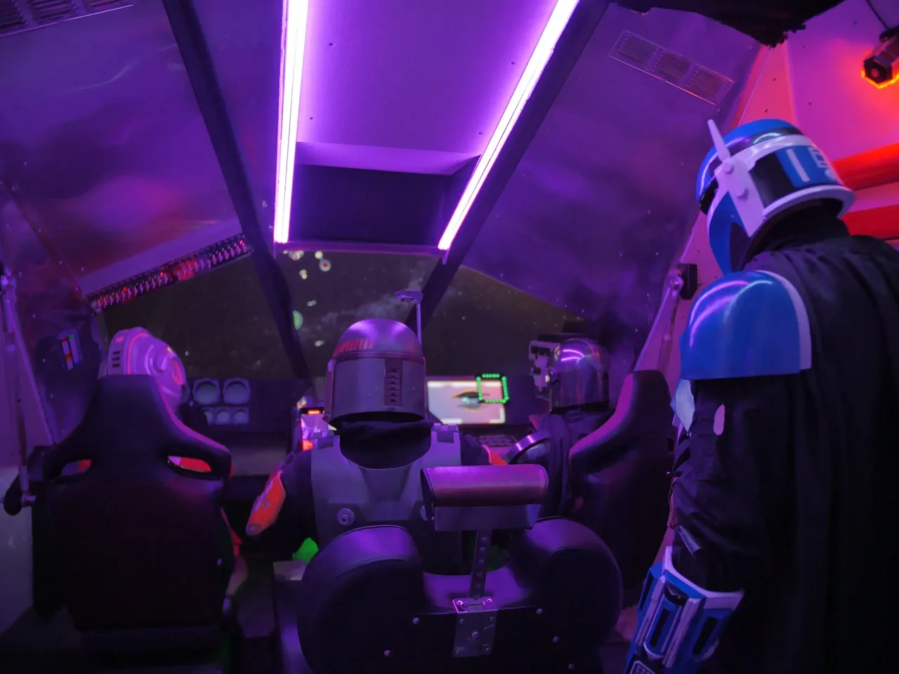 A wide view of the Odyssey Augmented room and player stations